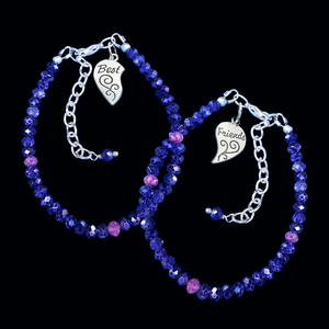 BFF Gift Ideas - Friend Bracelet - Best Friend Gift, set of 2 best friends crystal charm bracelet, custom color