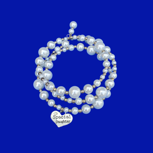 Special Daughter Silver Accented Multi-Layer Expandable Wrap Pearl Charm Bracelet