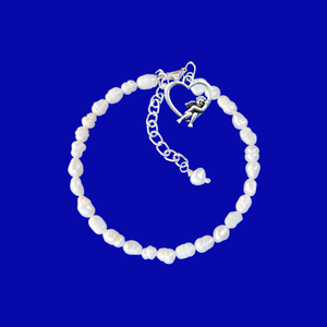Handmade fresh water pearl angel charm bracelet. - Angel Bracelet - Pearl Bracelet - Bracelets