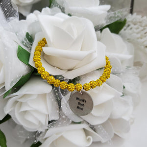 Handmade world's best mom pave crystal rhinestone charm bracelet - citrine (yellow) or custom color - Mum Charm Bracelet - Mum Bracelet - Mum Gift