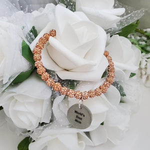 Handmade world's best mom pave crystal rhinestone charm bracelet - champagne or custom color - Mum Charm Bracelet - Mum Bracelet - Mum Gift