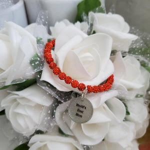 Handmade world's best mom pave crystal rhinestone charm bracelet - hyacinth or custom color - Mum Charm Bracelet - Mum Bracelet - Mum Gift