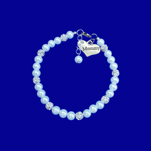 Load image into Gallery viewer, handmade mommy pearl and crystal charm bracelet - white or custom color - Mommy Pearl Bracelet - Mother Jewelry
