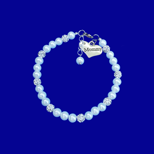 handmade mommy pearl and crystal charm bracelet - white or custom color - Mommy Pearl Bracelet - Mother Jewelry