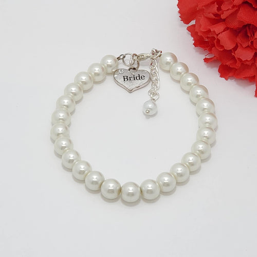 Handmade bride pearl charm bracelet, white or custom color - Bride Gift - Bride Bracelet - Bride Jewelry