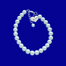 Load image into Gallery viewer, Bride Gift - Bride Bracelet - Bride Jewelry, handmade bride pearl charm bracelet, white or custom color