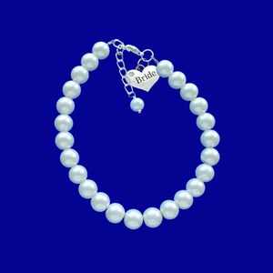 Bride Gift - Bride Bracelet - Bride Jewelry, handmade bride pearl charm bracelet, white or custom color