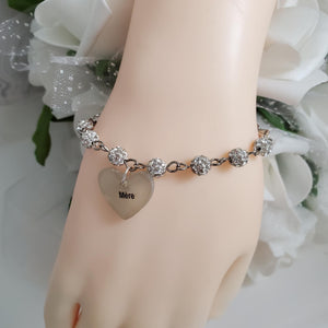 Handmade pave crystal rhinestone mere charm bracelet - silver clear or custom color - Mother Bracelet - Mom Bracelet - Mother Jewelry