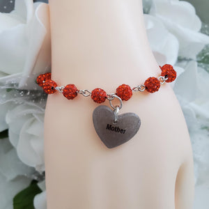 Handmade pave crystal rhinestone mother charm bracelet - hyacinth or custom color - Mother Bracelet - Mom Bracelet - Mother Jewelry