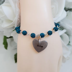 Handmade pave crystal rhinestone mother charm bracelet - blue zircon or custom color - Mother Bracelet - Mom Bracelet - Mother Jewelry