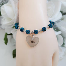 Load image into Gallery viewer, Handmade pave crystal rhinestone mere charm bracelet - blue zircon or custom color - Mother Bracelet - Mom Bracelet - Mother Jewelry