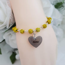 Load image into Gallery viewer, Handmade pave crystal rhinestone mother charm bracelet - citrine (yellow) or custom color - Mother Bracelet - Mom Bracelet - Mother Jewelry