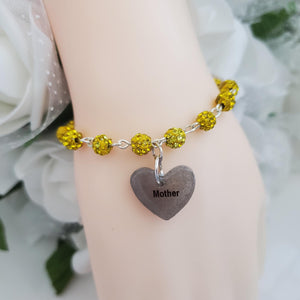 Handmade pave crystal rhinestone mother charm bracelet - citrine (yellow) or custom color - Mother Bracelet - Mom Bracelet - Mother Jewelry