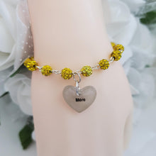 Load image into Gallery viewer, Handmade pave crystal rhinestone mere charm bracelet - citrine (yellow) or custom color - Mother Bracelet - Mom Bracelet - Mother Jewelry