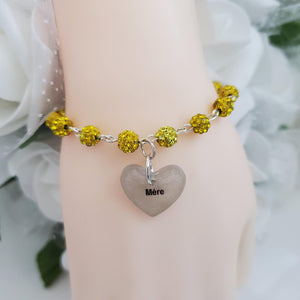 Handmade pave crystal rhinestone mere charm bracelet - citrine (yellow) or custom color - Mother Bracelet - Mom Bracelet - Mother Jewelry