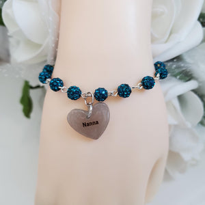 Handmade nanna pave crystal rhinestone charm bracelet - blue zircon or custom color - Grand Mother Gift - New Grandmother Gift Ideas