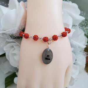 Handmade pave crystal rhinestone #1 mom charm bracelet - hyacinth or custom color - Mother Bracelet - Mom Bracelet - Mother Jewelry