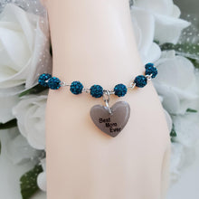 Load image into Gallery viewer, Handmade pave crystal rhinestone best mom ever charm bracelet - blue zircon or custom color - Mother Bracelet - Mom Bracelet - Mother Jewelry
