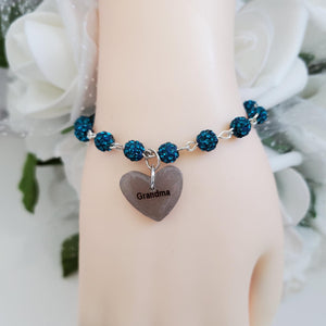 Handmade grandma pave crystal rhinestone charm bracelet - blue zircon or custom color - Grand Mother Gift - New Grandmother Gift Ideas
