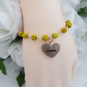 Handmade grandma pave crystal rhinestone charm bracelet - citrine or custom color - Grand Mother Gift - New Grandmother Gift Ideas