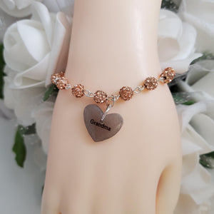 Handmade grandma pave crystal rhinestone charm bracelet - champagne or custom color - Grand Mother Gift - New Grandmother Gift Ideas