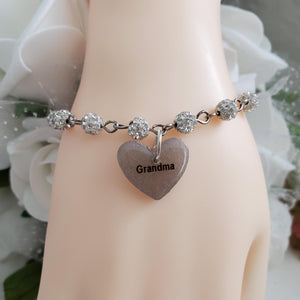 Handmade grandma pave crystal rhinestone charm bracelet - silver clear or custom color - Grand Mother Gift - New Grandmother Gift Ideas