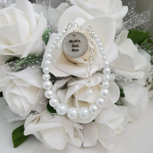 Handmade mum pearl charm bracelet - white or custom color - Mum Pearl Bracelet - Mum Bracelet - Mum Gifts