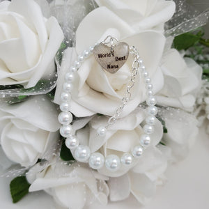 Handmade world's best nana pearl charm bracelet - white or custom color - Nana Pearl Bracelet - Nana Charm Bracelet - Nana Gift