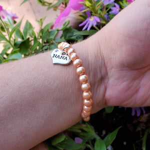 Handmade nana pearl charm bracelet, powder orange or custom color - Nana Bracelet - Nana Jewelry - Grand Mother Gift