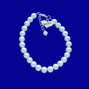 handmade nana pearl charm bracelet, white or custom color - Nana Bracelet - Nana Jewelry - Grand Mother Gift