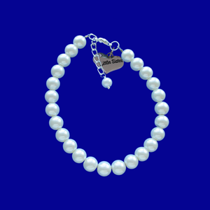 Handmade little sister pearl charm bracelet - white or custom color - Little Sister Pearl Bracelet - Sister Gift