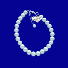 Load image into Gallery viewer, mommy handmade pearl charm bracelet - white or custom color - Mommy Pearl Bracelet - Mother Jewelry