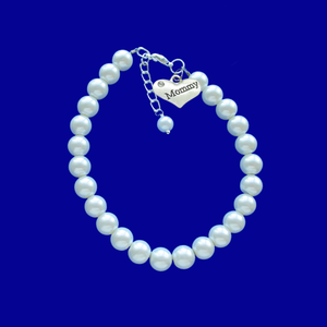 mommy handmade pearl charm bracelet - white or custom color - Mommy Pearl Bracelet - Mother Jewelry
