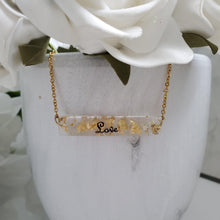 Load image into Gallery viewer, Handmade name bar necklace with gold leaf preserved in resin. - Love - Name Pendant - Necklaces - Bar Necklace