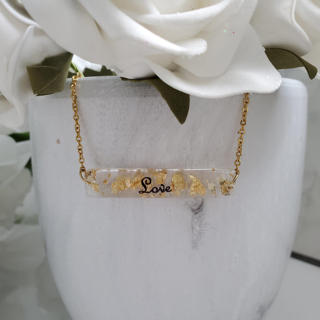 Handmade name bar necklace with gold leaf preserved in resin. - Love - Name Pendant - Necklaces - Bar Necklace