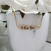 Load image into Gallery viewer, Handmade name bar necklace with gold leaf preserved in resin. - I Love You words - Name Pendant - Necklaces - Bar Necklace