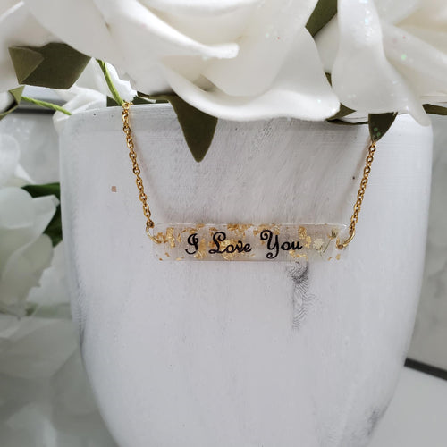 Handmade name bar necklace with gold leaf preserved in resin. - I Love You words - Name Pendant - Necklaces - Bar Necklace