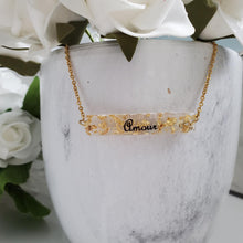 Load image into Gallery viewer, Handmade name bar necklace with gold leaf preserved in resin. - Amour - Name Pendant - Necklaces - Bar Necklace