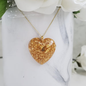 Handmade initial heart necklace pendant made with gold foil preserved in resin. - Initial Necklace, Heart Necklace, Necklaces
