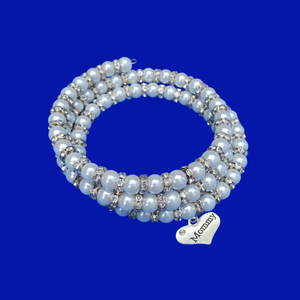 Mommy handmade pearl and crystal expandable, multi-layer wrap charm bracelet