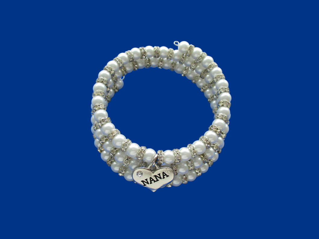 nana handmade pearl and crystal multi-layer, expandable, wrap charm bracelet 