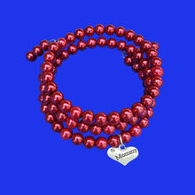 Load image into Gallery viewer, Mommy Handmade Pearl Multi-Layer, Wrap, Expandable Charm Bracelet, bordeaux red or custom color