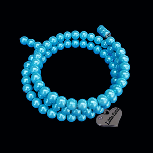 handmade little sister pearl expandable, multi-layer, wrap charm bracelet, aquamarine blue or custom color - Little Sister Pearl Bracelet - Sister Gift - Sister Jewelry