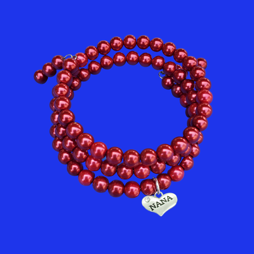 Handmade Nana Multi-Layer, Expandable, Wrap Pearl Charm Bracelet, Bordeaux red or custom color