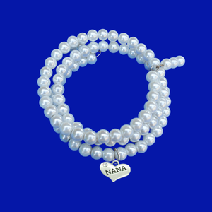 Handmade Nana Multi-Layer, Expandable, Wrap Pearl Charm Bracelet, White or custom color