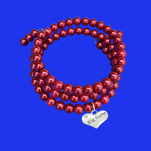 Big Sister Gift - Big Sister Gift Ideas - Sister Gift, big sister pearl expandable multi layer wrap charm bracelet, bordeaux red or custom color