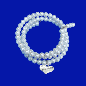 Big Sister Gift - Big Sister Gift Ideas - Sister Gift, big sister pearl expandable multi layer wrap charm bracelet, white or custom color