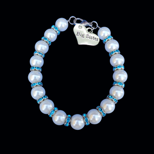 Handmade big sister pearl and crystal charm bracelet - lake blue or custom color - Big Sister Jewelry - Big Sister Present - Sister Gift