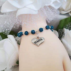 Handmade nana pave crystal rhinestone charm bracelet - blue zircon or custom color - Grand Mother Gift - New Grandmother Gift Ideas
