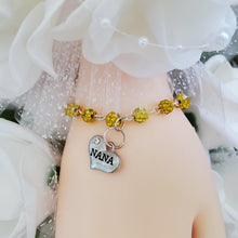 Load image into Gallery viewer, Handmade nana pave crystal rhinestone charm bracelet - citrine or custom color - Grand Mother Gift - New Grandmother Gift Ideas